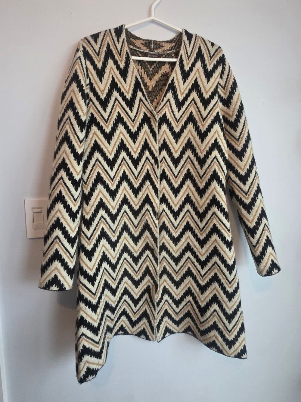 J MCLAUGHLIN Cardigan Women S Chevron Open Front Sweater Duster Black Ivory